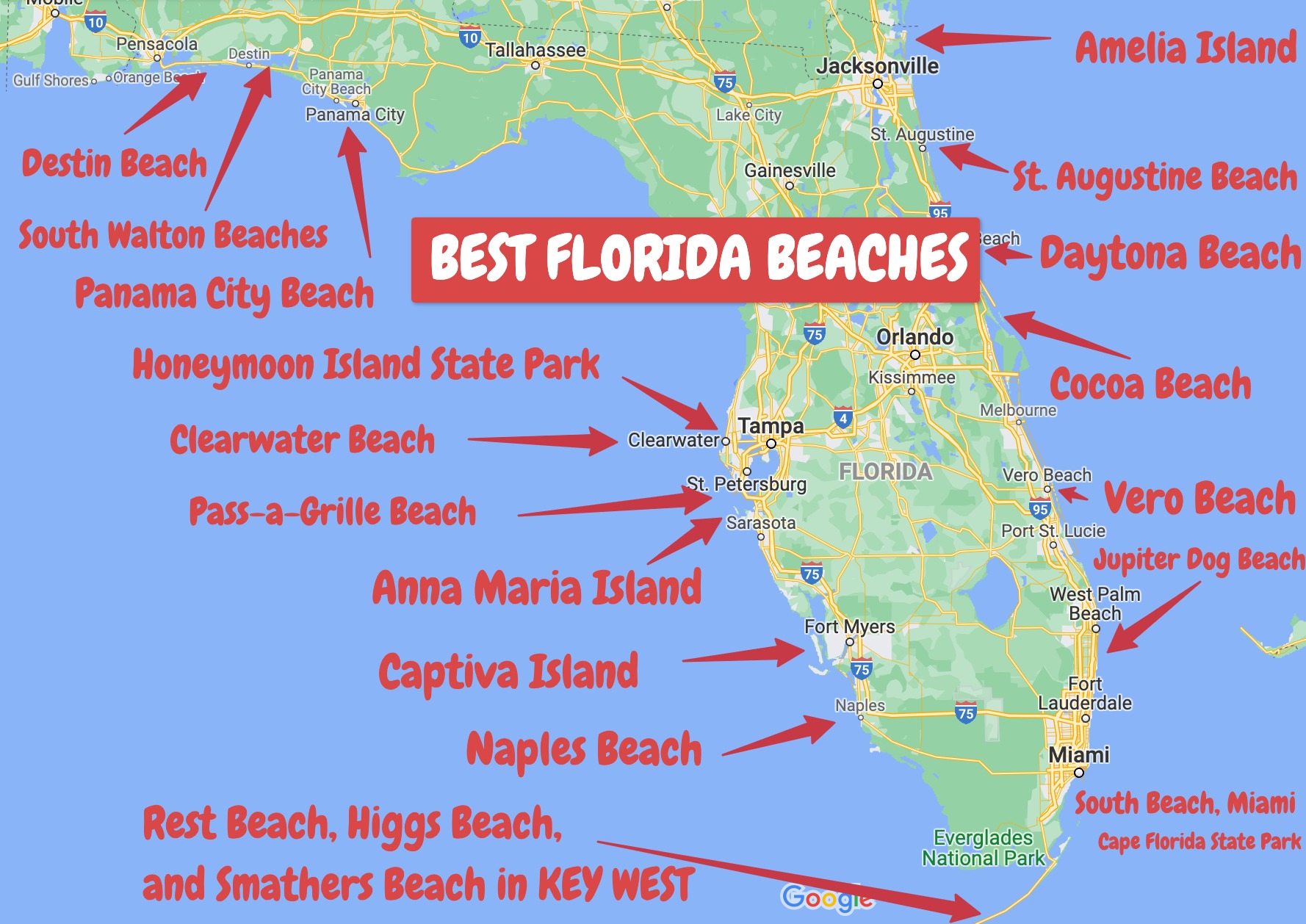 Map of Florida Panhandle Gulf Coast Beaches: Top 10 to Visit
